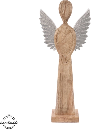 Medinis dekoratyvinis angelas su metaliniais sparnais mango atspalvio, 42,5 cm