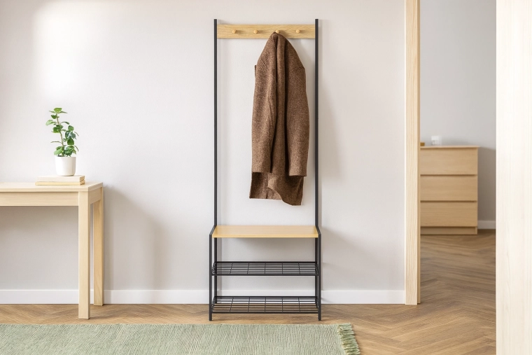 2-in-1 organization: coat rack, bench, and shoe storage
