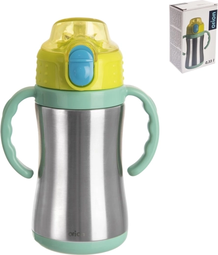 Nerūdijančio plieno termosas su šiaudeliu 330 ml, žalias