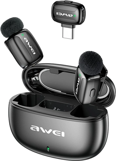Awei MK5 Duo Ai-Voice Wireless Lavalier Microphone Black