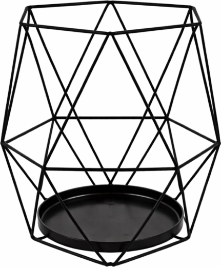 Metalinė geometrinė žvakidė–žibintas, juoda, 15 × 15 × 18 cm