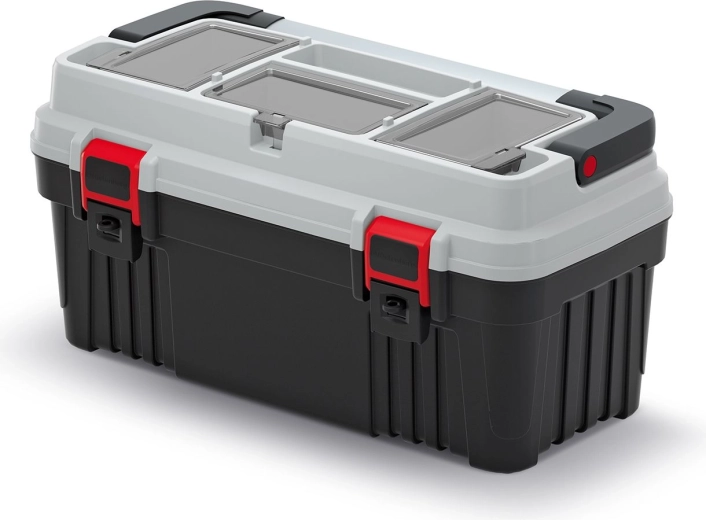 Plastikinis įrankių lagaminas su metaline rankena OPTIMA 54 cm, pilkas