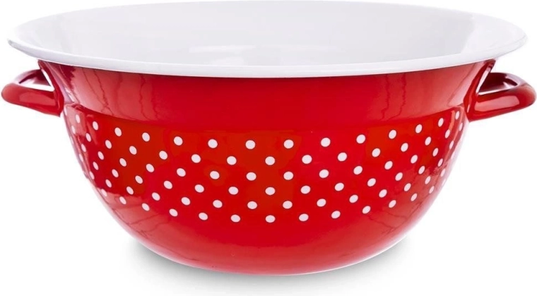 Emaliuotas virtuvinis dubuo raudonas su baltais taškeliais 26 cm, 2,5 l