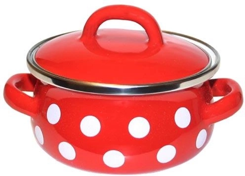Saucepan with Lid 0.8 l, Diameter 12 cm, Red Polka Dot