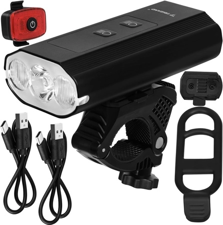 Trizand dviračių žibintų komplektas LED 1300 lm (priekinis + galinis), USB-C, 5200 mAh, IP65