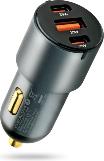 60 W car charger with USB‑C PD and USB QC3.0 (1× USB, 2× USB‑C) black