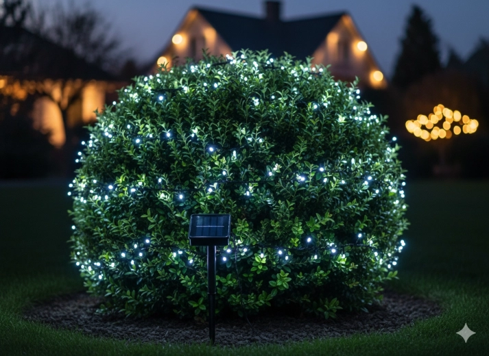 Saulės LED girlianda 200 LED, šaltai balta, 20 m + 2 m maitinimo laidas