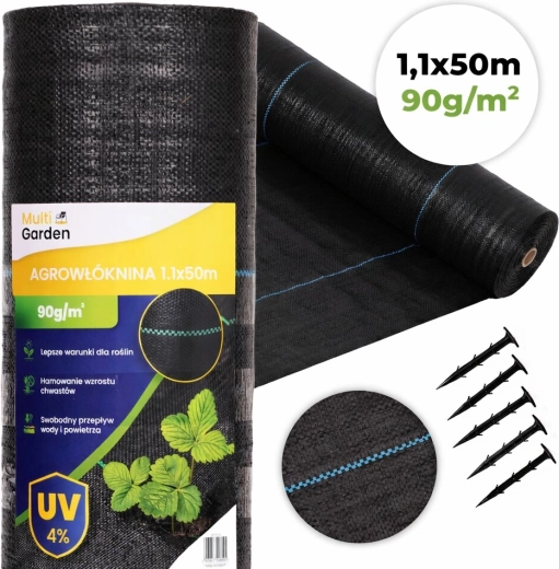 UV atsparus audinys nuo piktžolių 90 g/m², 1,1 × 50 m su kuoliukais, MultiGarden