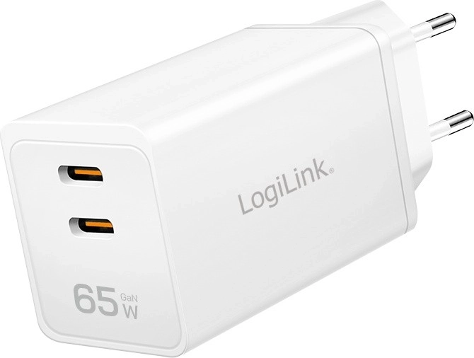 LOGILINK 65 W tinklo įkroviklis su 2× USB‑C, baltas