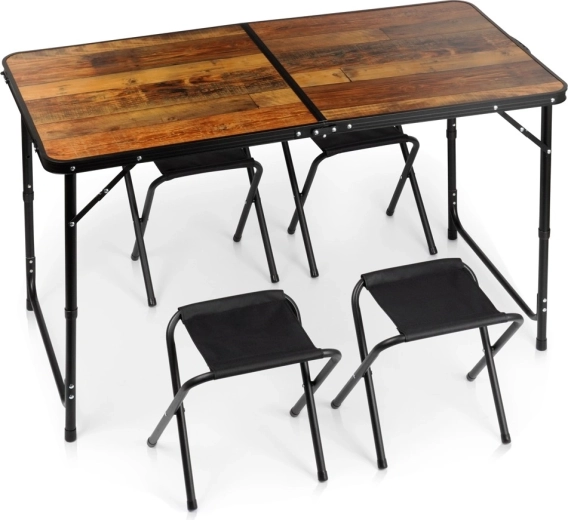 Vilde folding camping table with 4 stools 3-in-1 120 × 60 cm