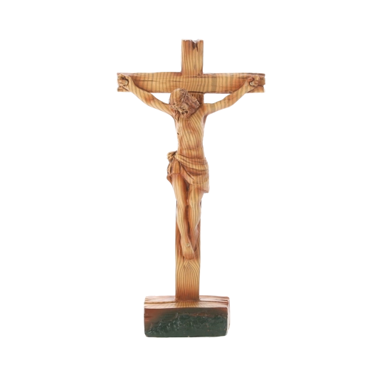 Stovintis kryžius su Jėzaus figūra, polirezinas, 11 × 4,8 × 21,5 cm