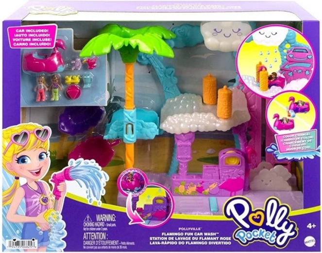 Polly Pocket Flamingo Car Wash – playset with color-changing car