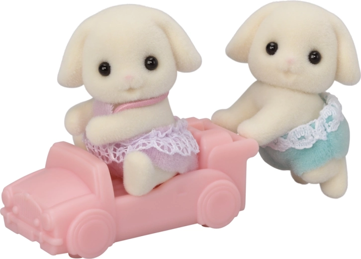 Sylvanian Families Flora triušių dvynukai su vežimėliu