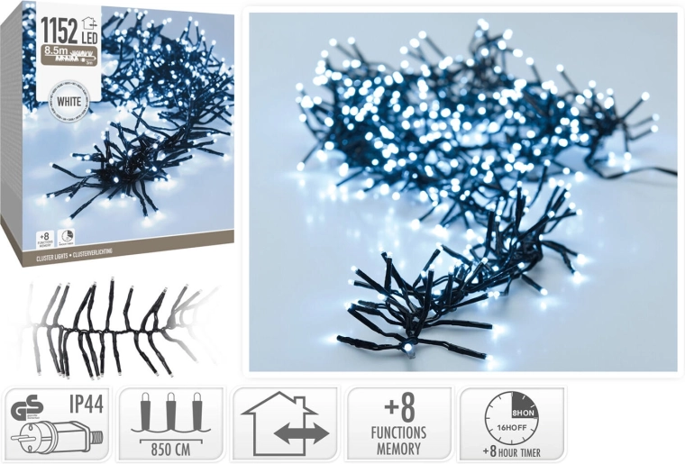 Christmas LED String 8.5 m, Cool White, 1152 LEDs, 8 Functions with Timer
