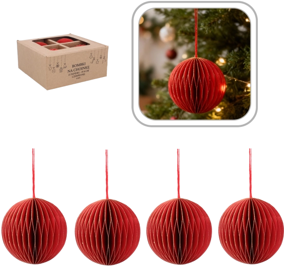 Set of Red Christmas Ornaments 8 cm – 4 pcs