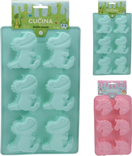Silicone baking mold for 6 pcs – unicorn or dinosaur, 27.5 cm
