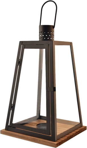 Juoda dekoratyvinė metalinė ir medinė žibintinė 60 cm