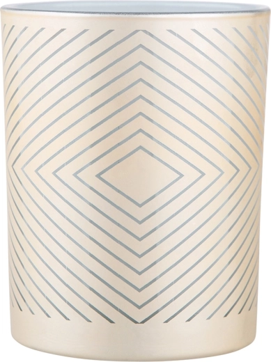 Beige and white glass candle holder with geometric pattern 10 × 12.5 cm