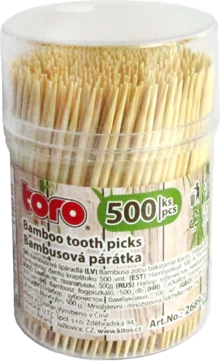 Bambukinis dantų krapštukas dozatoriuje – 500 vnt.