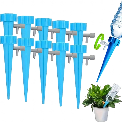 Set of 10 bottle watering spikes with adjustable valve for flowers and houseplants