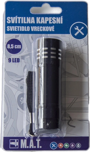 Pocket aluminum LED flashlight, 9 LEDs, black, 8.5 cm