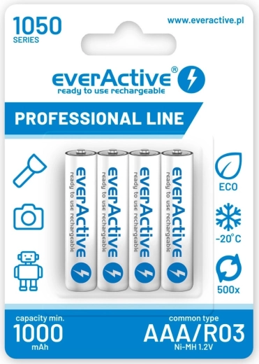 Įkraunamos baterijos AAA R03 1050 mAh, lizdinė pakuotė 4 vnt.
