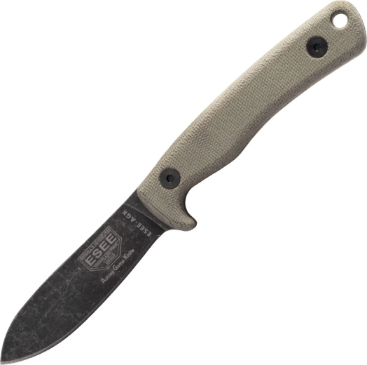 Hunting Knife ESEE AGK, 9 cm, Black Stonewash, Gray Micarta, Leather Sheath