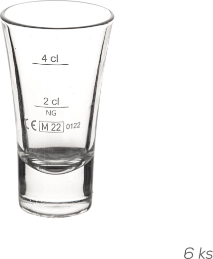 Matavimo taurelė Cheerio 0,06 l (žymos 2 cl / 4 cl), 6 vnt.