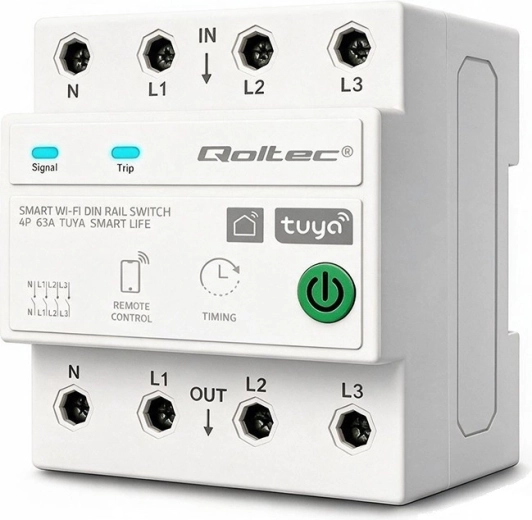Three-phase Wi‑Fi relay 63 A for DIN rail 3P+N with timer