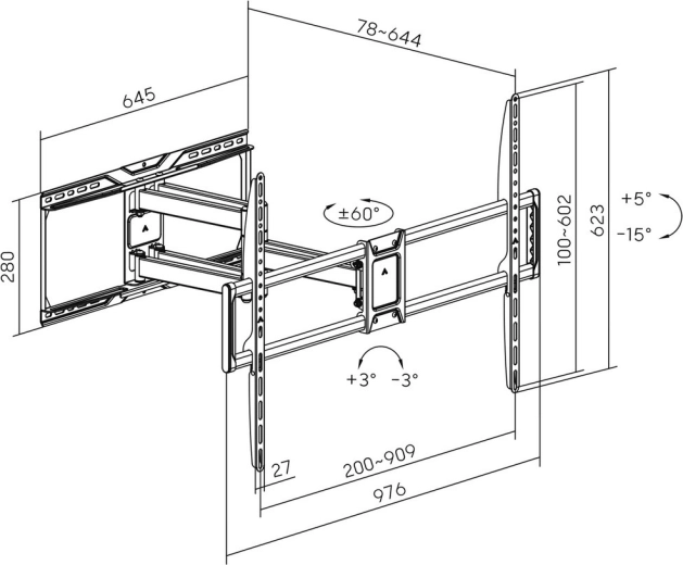 Precise adjustment: swivel ±60° and tilt +5° / −15°