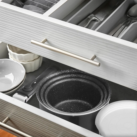 Stacking saves space in the kitchen