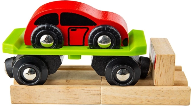Bigjigs Rail vagonas su automobiliu ir bėgiais