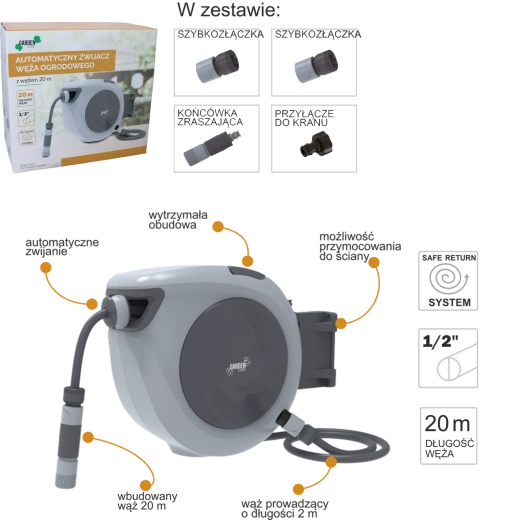 Automatic Wall-Mounted Garden Hose Reel 20 m