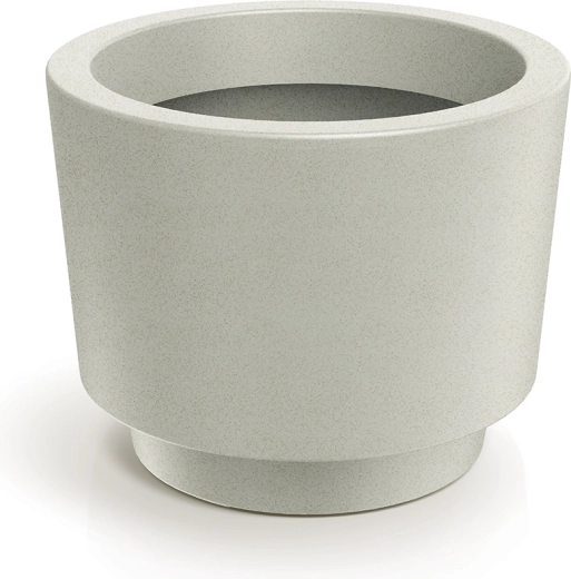 Vazonas Splito Round 40 cm – smėlio spalvos plastikinis vazonas su padėkliuku