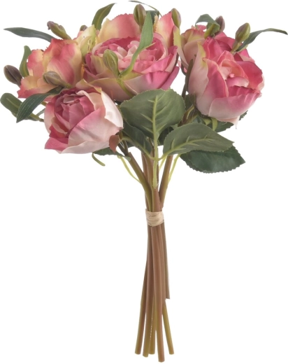 Artificial flower bundle – roses and lilies, burgundy, 26 cm