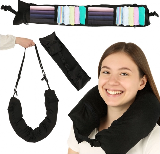 Travel Pillow with Storage Space Black