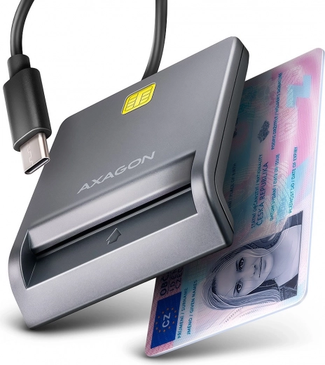 AXAGON USB‑C lustinių ir ID kortelių skaitytuvas su 1,2 m kabeliu
