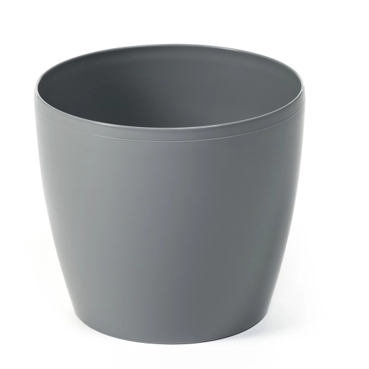 Gėlių vazono dėklas MAGNOLIA 25 cm pilkas blizgus plastikinis be nutekėjimo