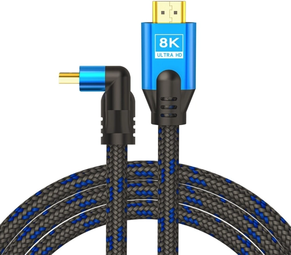 HDMI kabelis v2.1 kampinis 1,8 m 8K Ethernet 24k paauksuoti konektoriai mėlynai-juodas