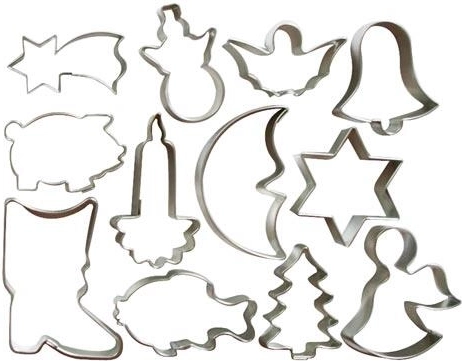 Set of Large Stainless Steel Christmas Cookie Cutters, 12 Pieces