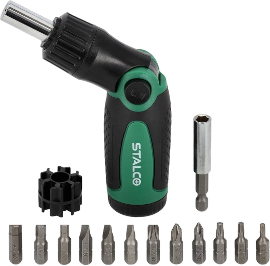 STALCO ratchet screwdriver with joint, 13-piece set
