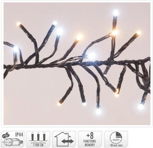 Christmas string lights 11 m, 1512 LED, warm white, 8 functions, IP44, with timer - 1 piece