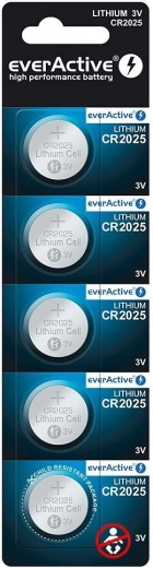 Mygtukinės baterijos EverActive CR2025 3V, 5 vnt.