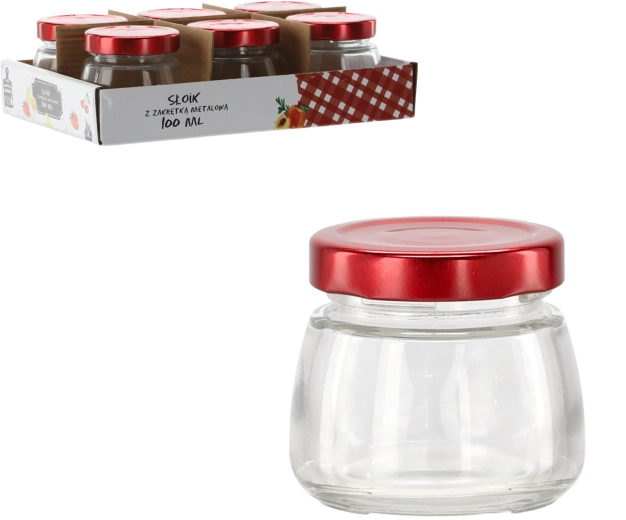 Stiklinis indelis 100 ml su raudonu metaliniu dangteliu