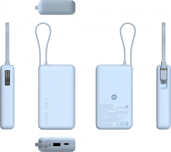 10,000 mAh Power Bank with Integrated 67 W Cable Ice Blue