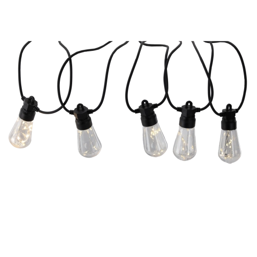 Sodo šviečiančių lempučių girlianda 20 m, 20 LED, šiltai balta, IP44, 12 V su laikikliais