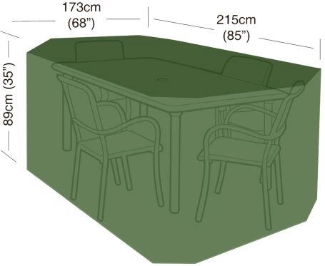 Uždangalas sodo baldų komplektui: 4 kėdėms ir stačiakampiam stalui, 215 × 173 × 89 cm, PE 90 g/m², žalias