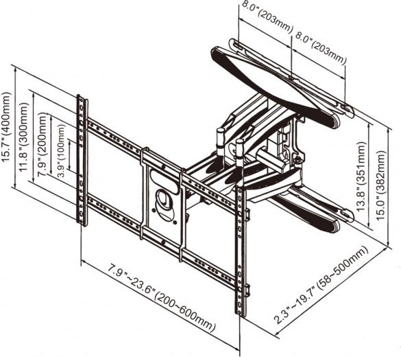 Wide VESA compatibility 200×200 to 600×400