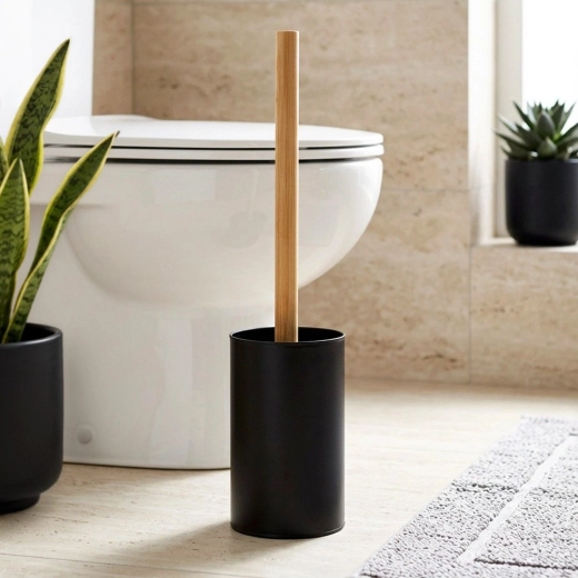 Elegant matte black + bamboo handle