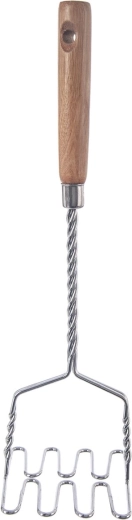 Stainless steel potato masher with wooden handle